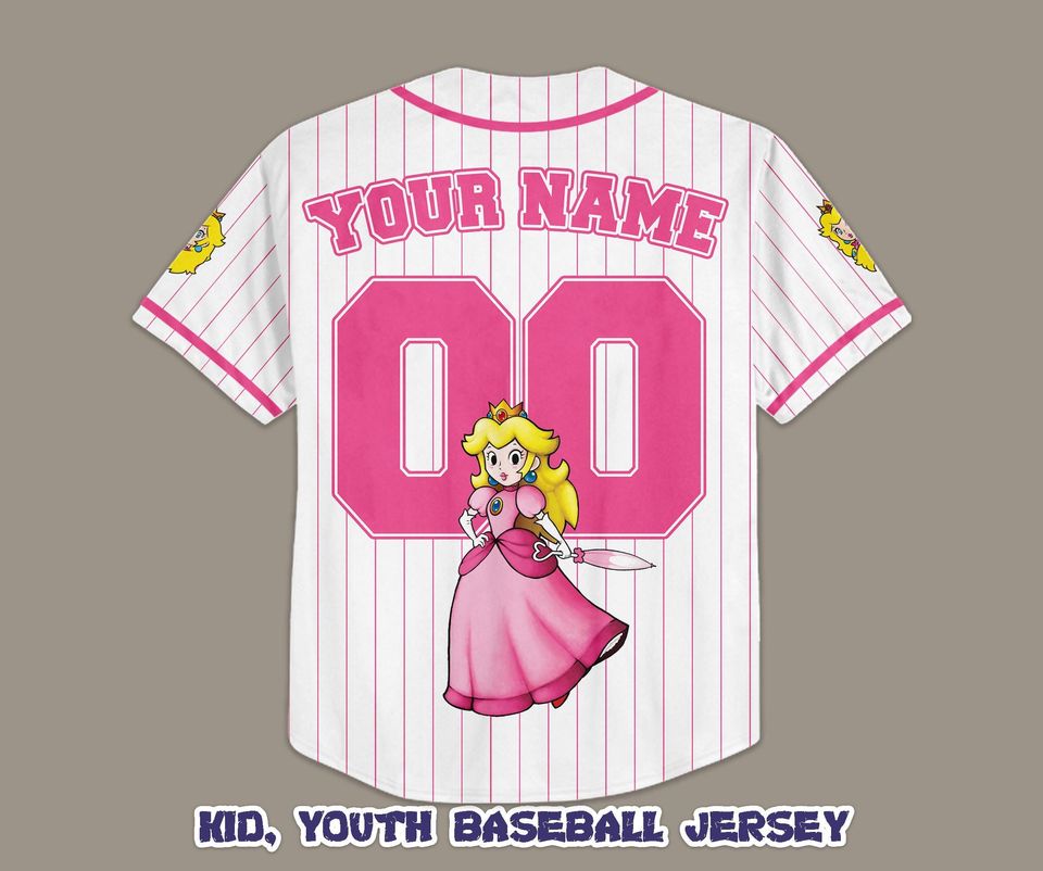 Custom Princess Peach Baseball Jersey, Super Mario Baseball Shirt, Personalized Princess Peach Jersey, Peach Fan Gifts, Birthday Gifts