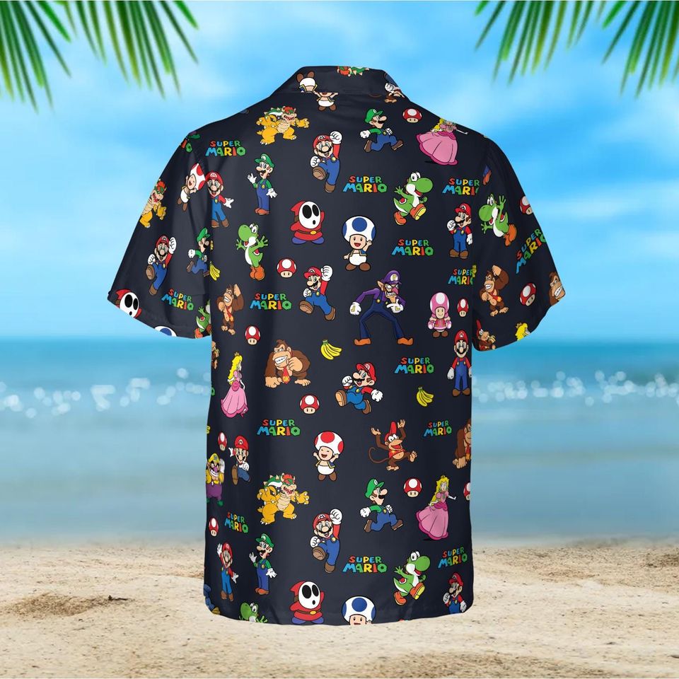 Super Mario Dark Hawaiian Shirt, Video Game Beach Tee