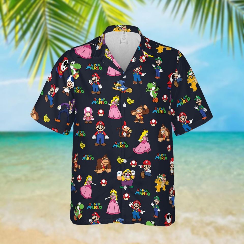 Super Mario Dark Hawaiian Shirt, Video Game Beach Tee