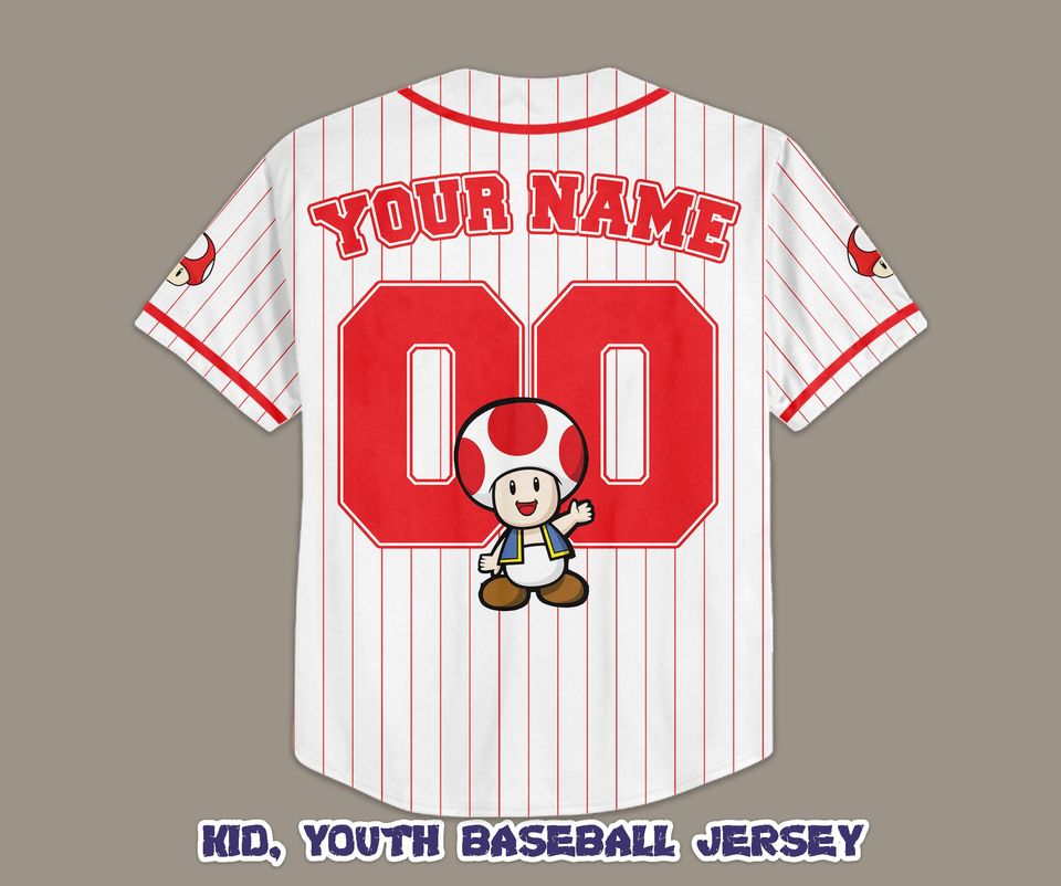Custom Toad Mushroom Kingdom Super Mario Baseball Jersey, Super Mario Shirt, Personalized Toad Mushroom Jersey, Toad Mushroom Fan Gifts