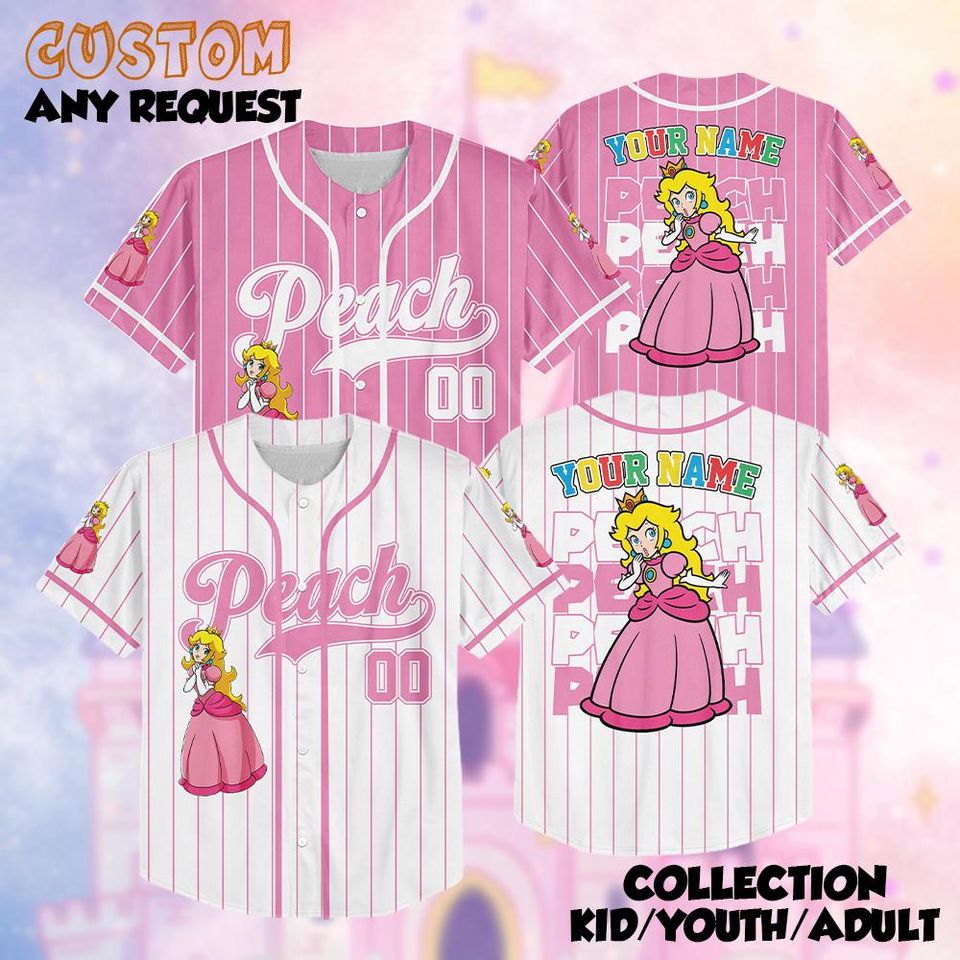 Custom Princess Peach Baseball Jersey, Super Mario Baseball Shirt
