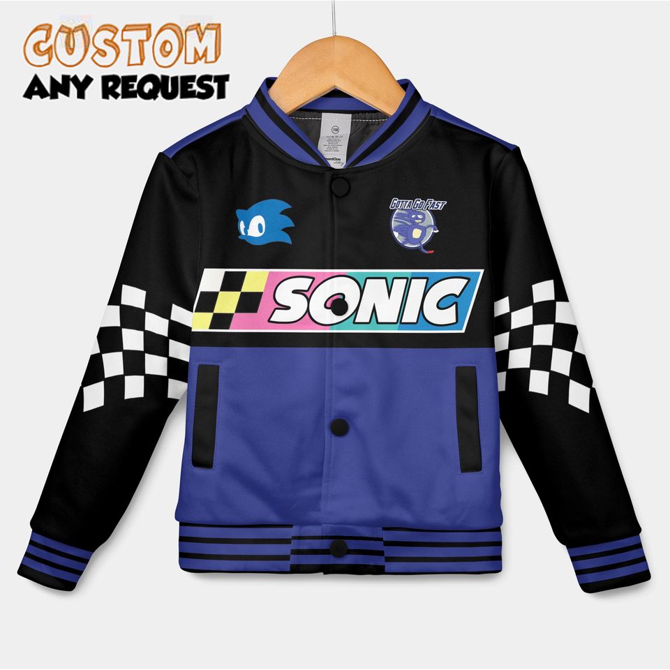 Personalized Sonic the Hedgehog Varsity Jacket, Custom Sonic Baseball Jacket