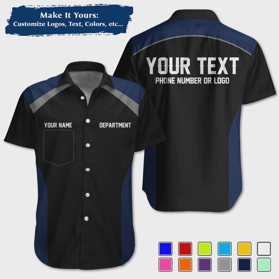 Custom Racing Shirt with Sharp Streak Graphics  Personalized Pit Crew Button-Up Uniform
