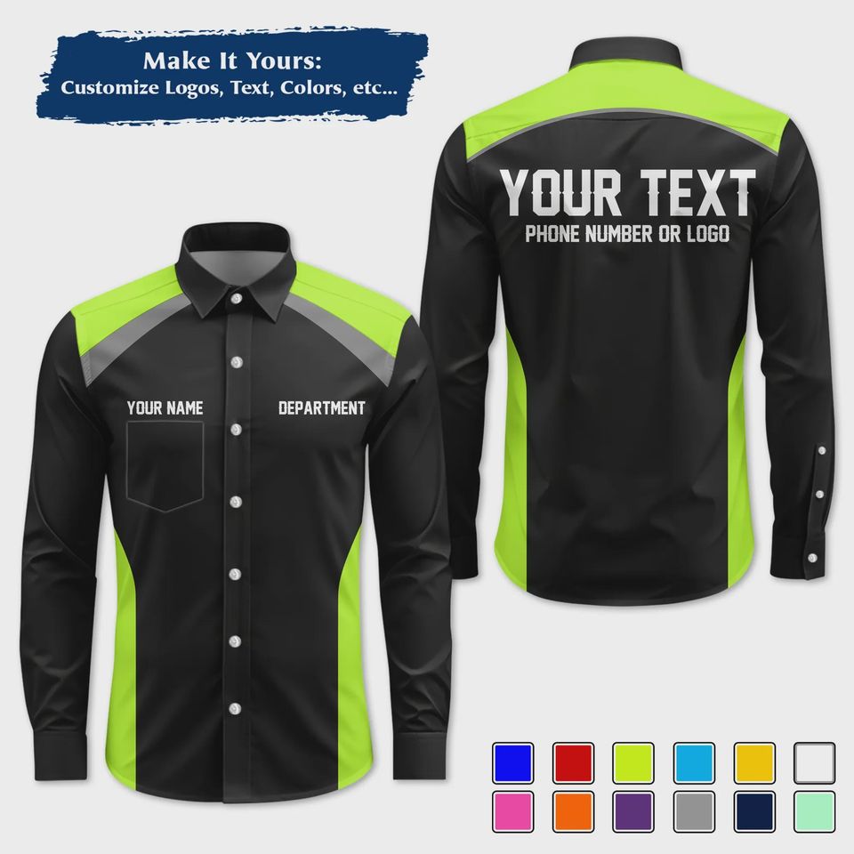 Custom Racing Shirt with Sharp Streak Graphics  Personalized Pit Crew Button-Up Uniform
