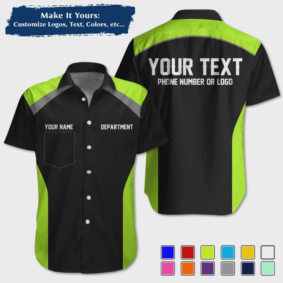 Custom Racing Shirt with Sharp Streak Graphics  Personalized Pit Crew Button-Up Uniform
