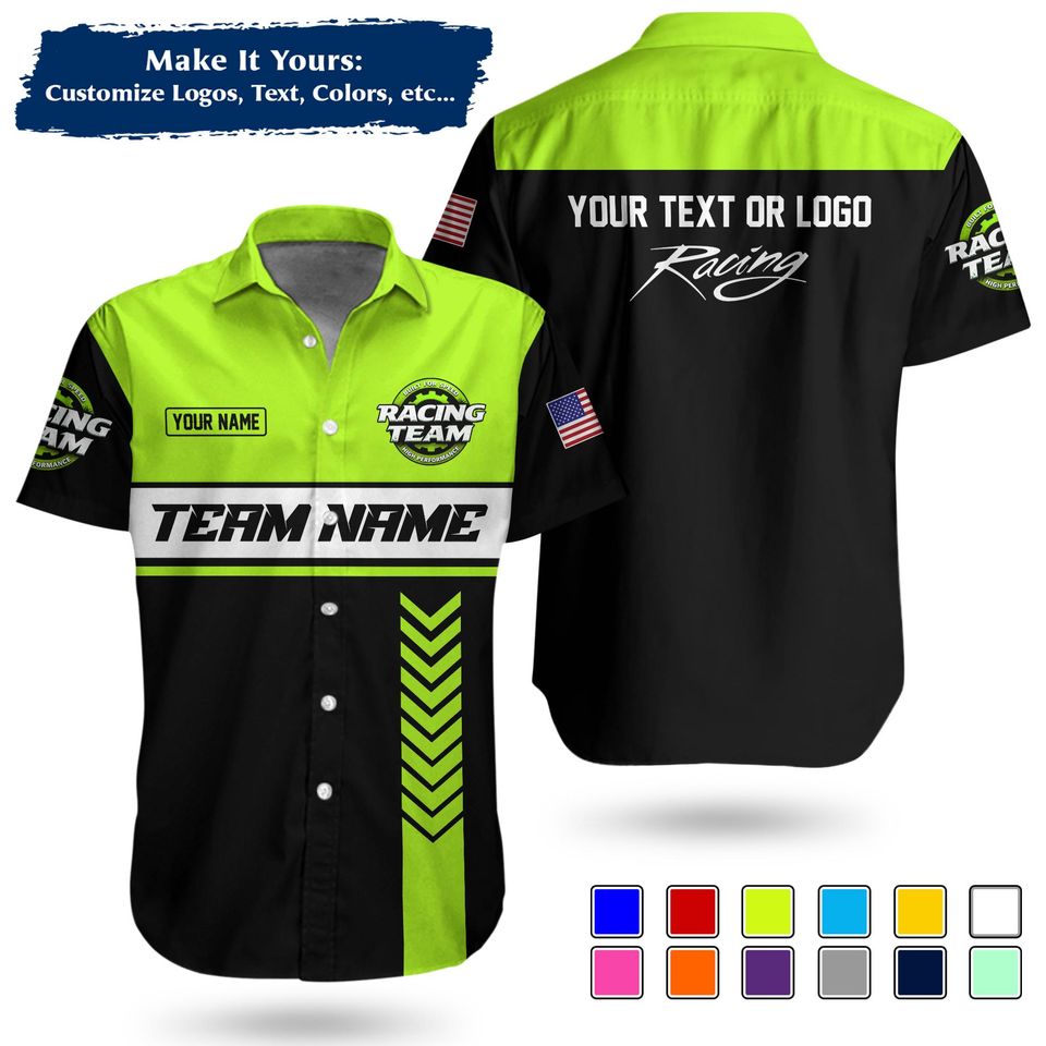 Custom Racing Team Name Work Shirt | Personalized Name, Logo & Company Text | Pit Crew Uniform