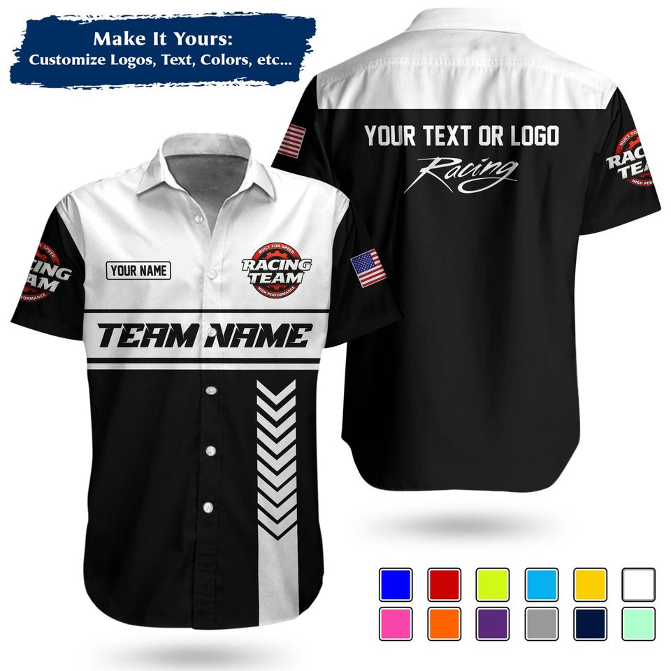 Custom Racing Team Name Work Shirt | Personalized Name, Logo & Company Text | Pit Crew Uniform