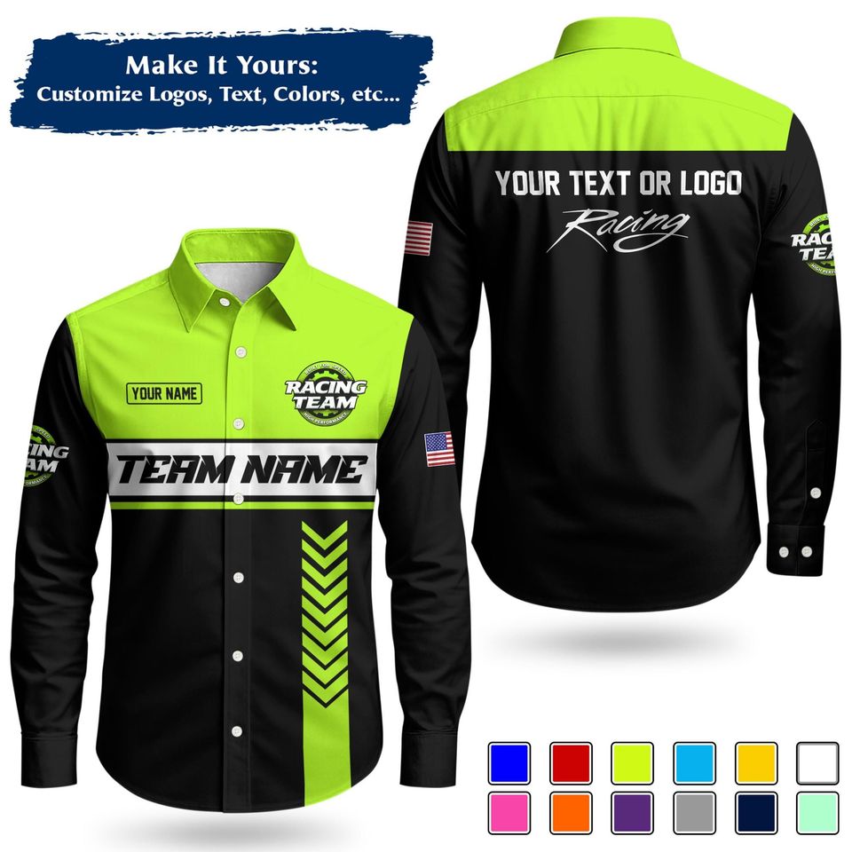 Custom Racing Team Name Work Shirt | Personalized Name, Logo & Company Text | Pit Crew Uniform