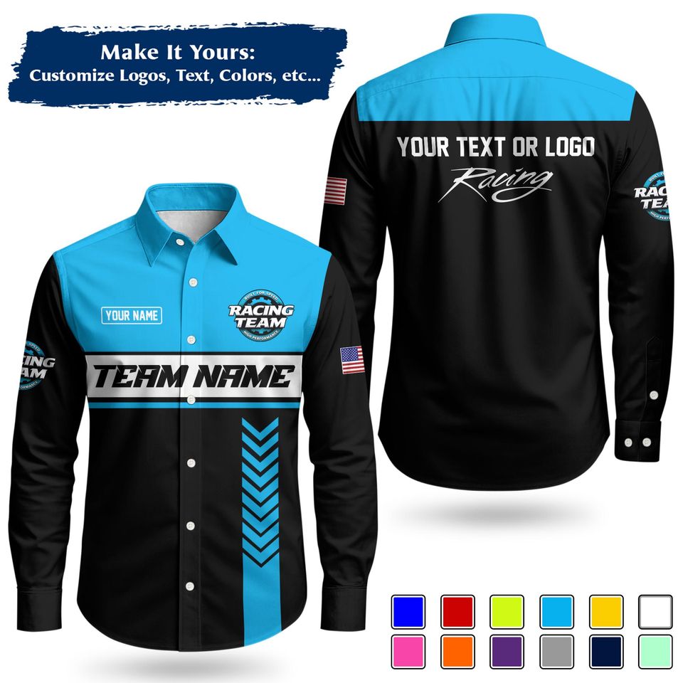 Custom Racing Team Name Work Shirt | Personalized Name, Logo & Company Text | Pit Crew Uniform