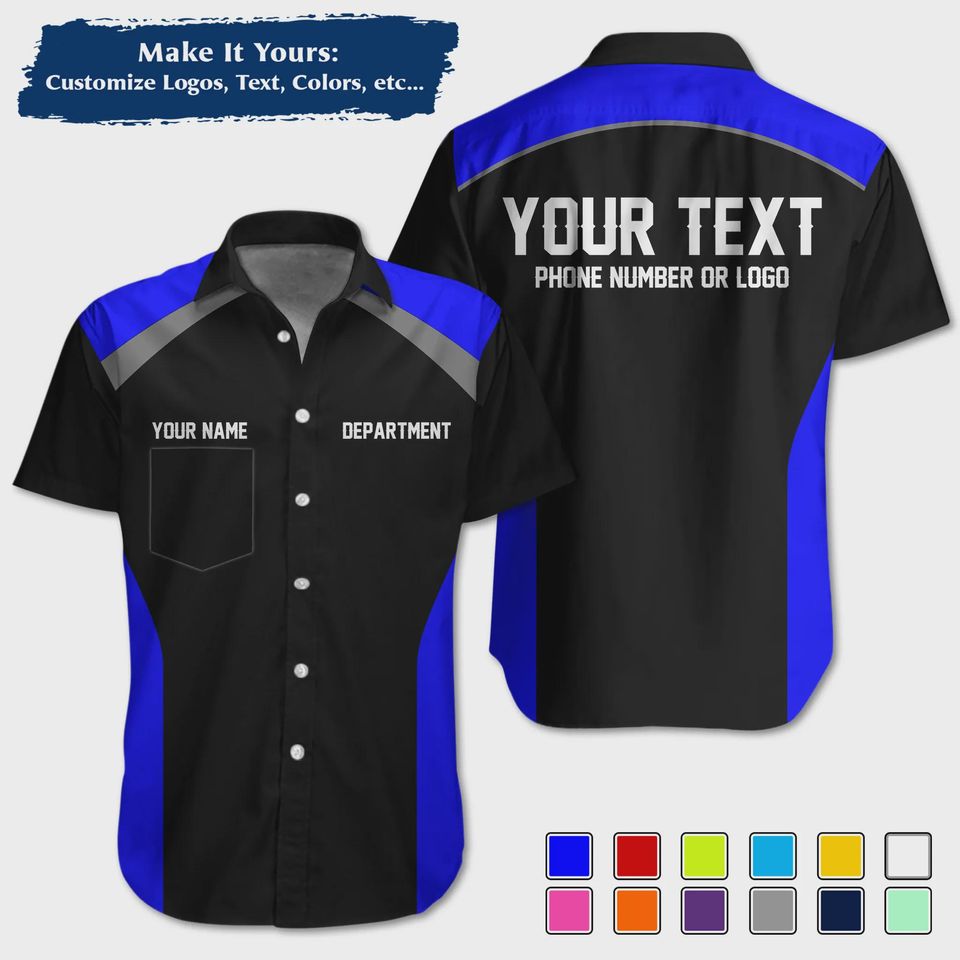 Custom Racing Shirt with Sharp Streak Graphics  Personalized Pit Crew Button-Up Uniform