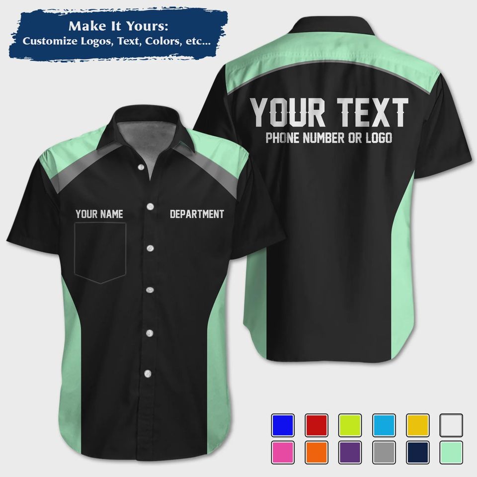 Custom Racing Shirt with Sharp Streak Graphics  Personalized Pit Crew Button-Up Uniform