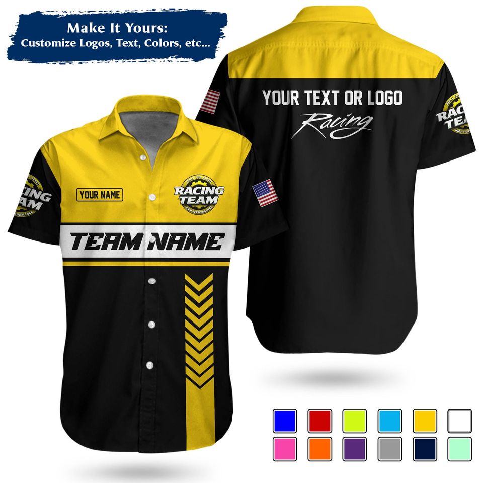 Custom Racing Team Name Work Shirt | Personalized Name, Logo & Company Text | Pit Crew Uniform