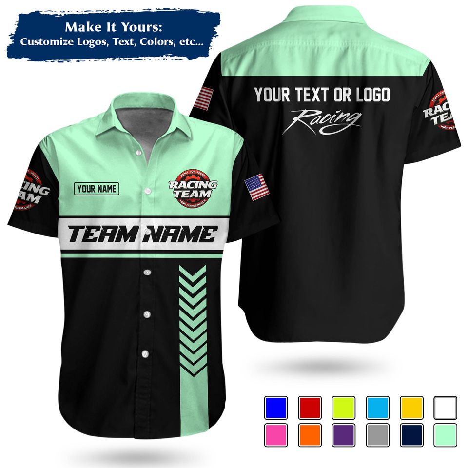 Custom Racing Team Name Work Shirt | Personalized Name, Logo & Company Text | Pit Crew Uniform
