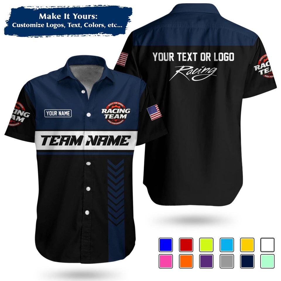 Custom Racing Team Name Work Shirt | Personalized Name, Logo & Company Text | Pit Crew Uniform