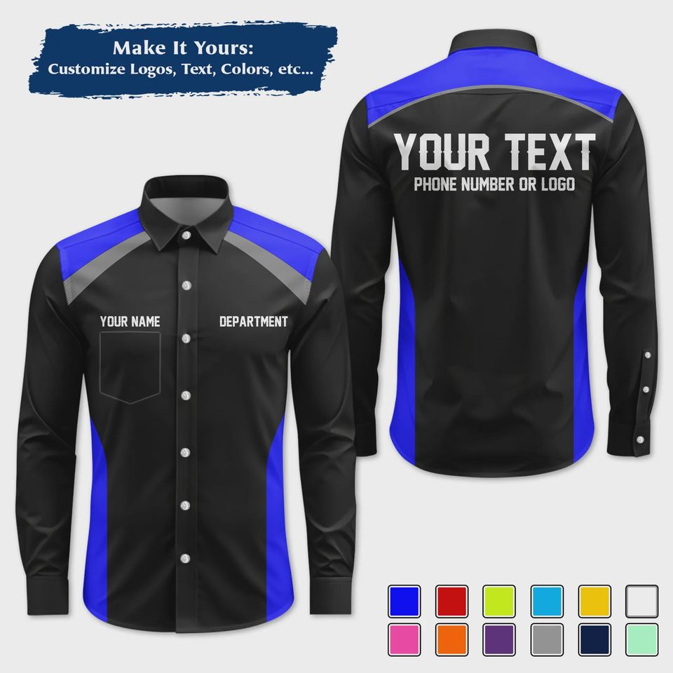 Custom Racing Shirt with Sharp Streak Graphics  Personalized Pit Crew Button-Up Uniform