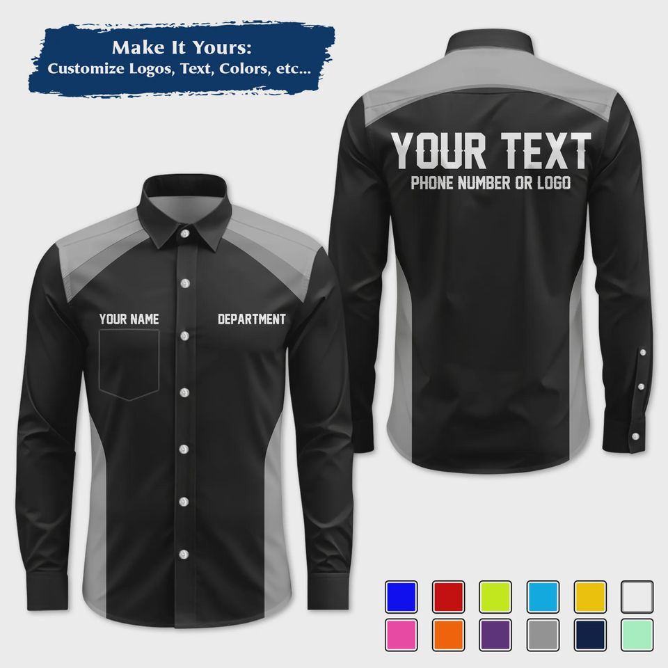Custom Racing Shirt with Sharp Streak Graphics  Personalized Pit Crew Button-Up Uniform