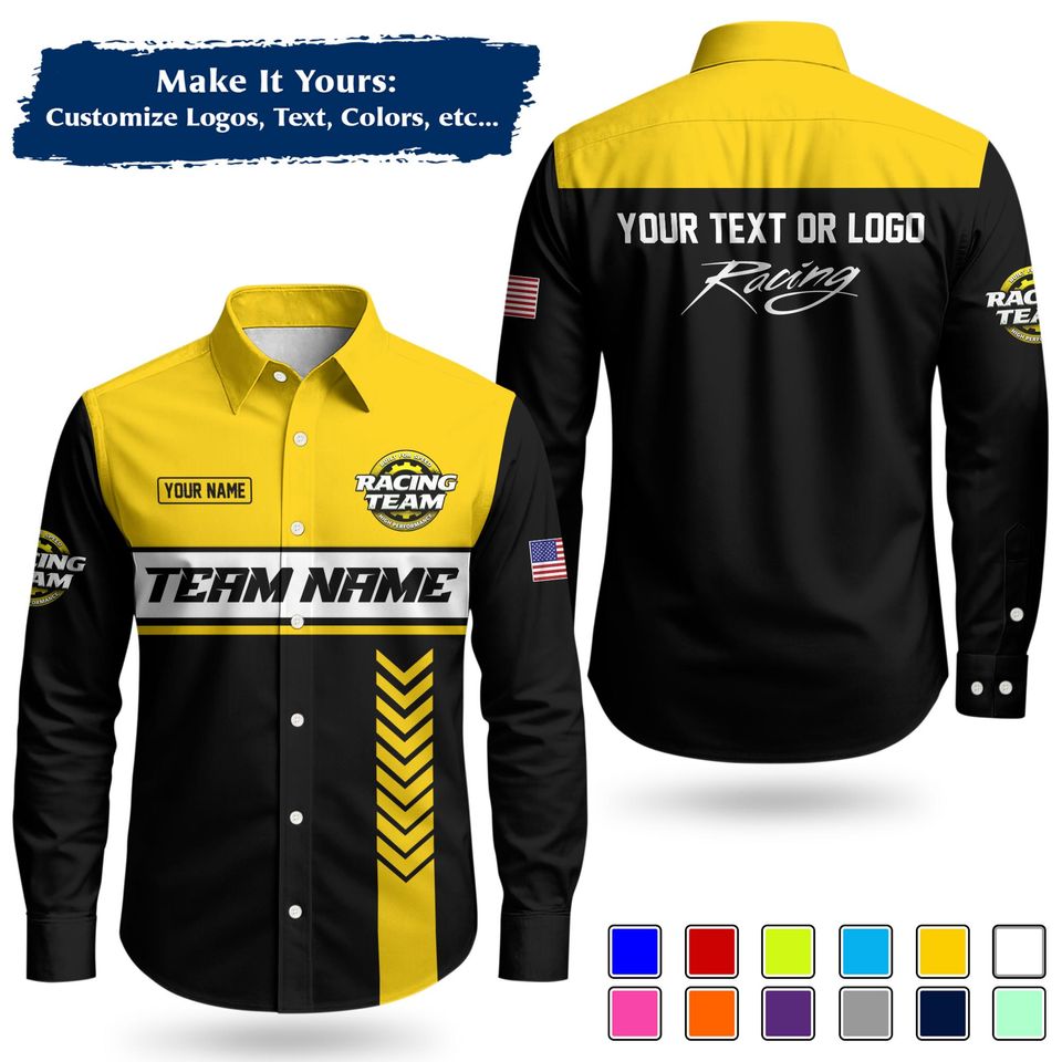 Custom Racing Team Name Work Shirt | Personalized Name, Logo & Company Text | Pit Crew Uniform