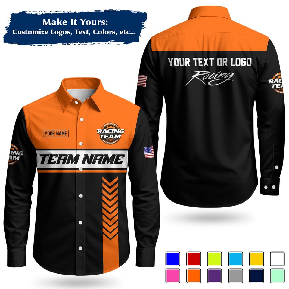 Custom Racing Team Name Work Shirt | Personalized Name, Logo & Company Text | Pit Crew Uniform