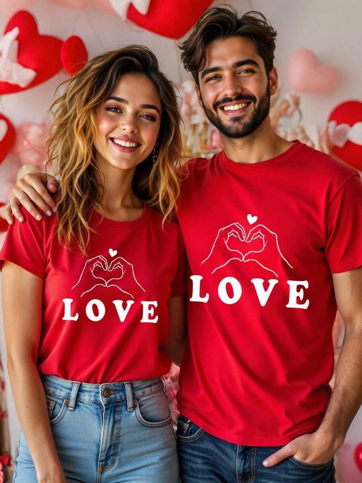 Matching LOVE Couple Shirts, Heart Hands Valentine Tees