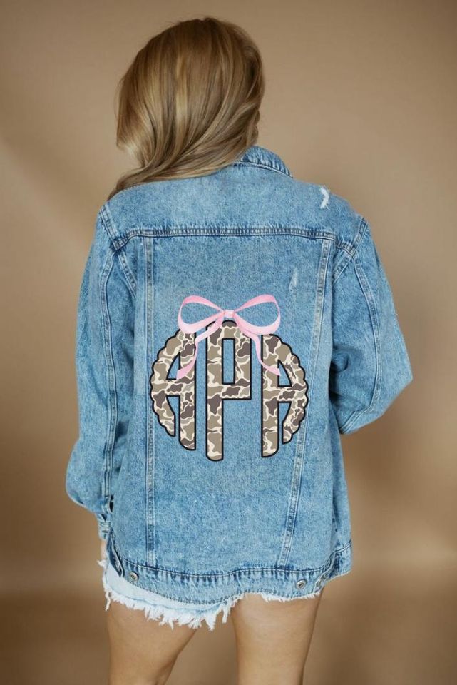 Camo Monogram Denim Jacket:  Oversized Jean Jacket