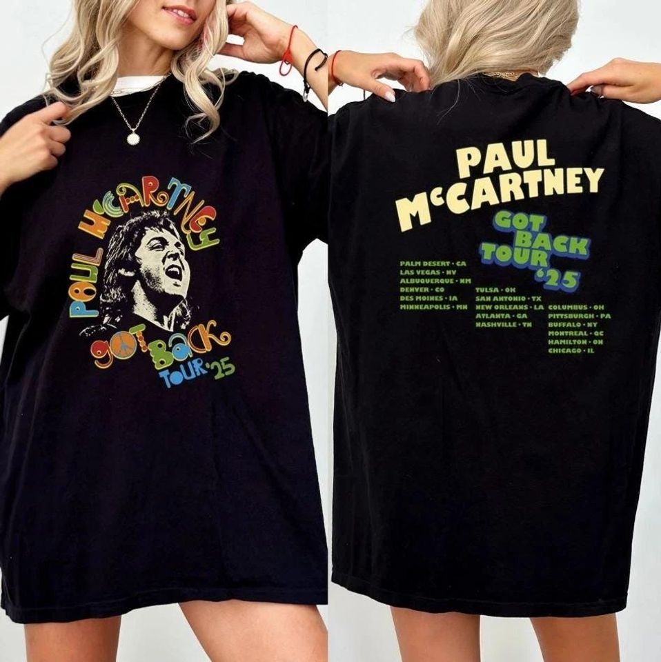 P McCartney Got Back Tour 2025 T-Shirt, Double Sided, Multicolor