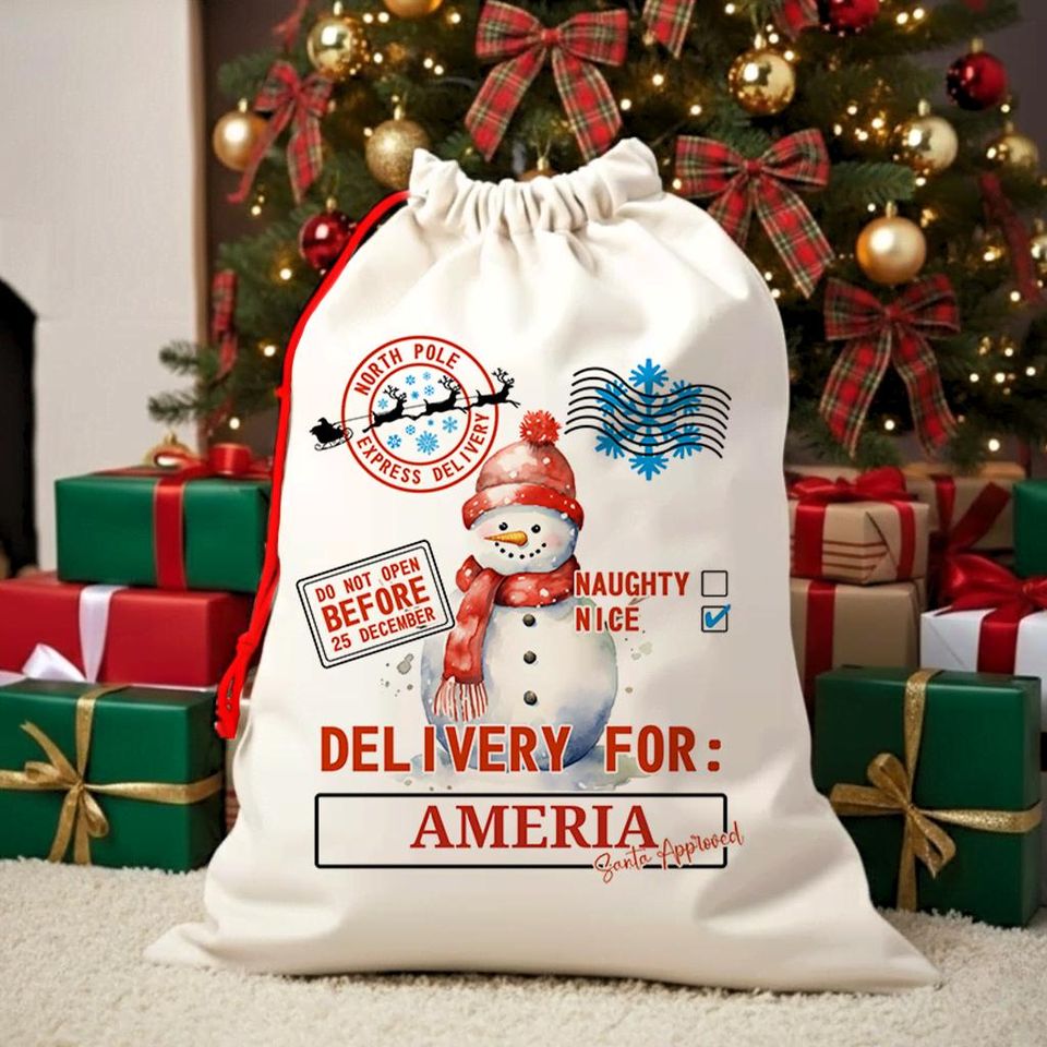 2025 Custom Christmas Gift Bag Personalized Name Santa Sack Xmas Decor