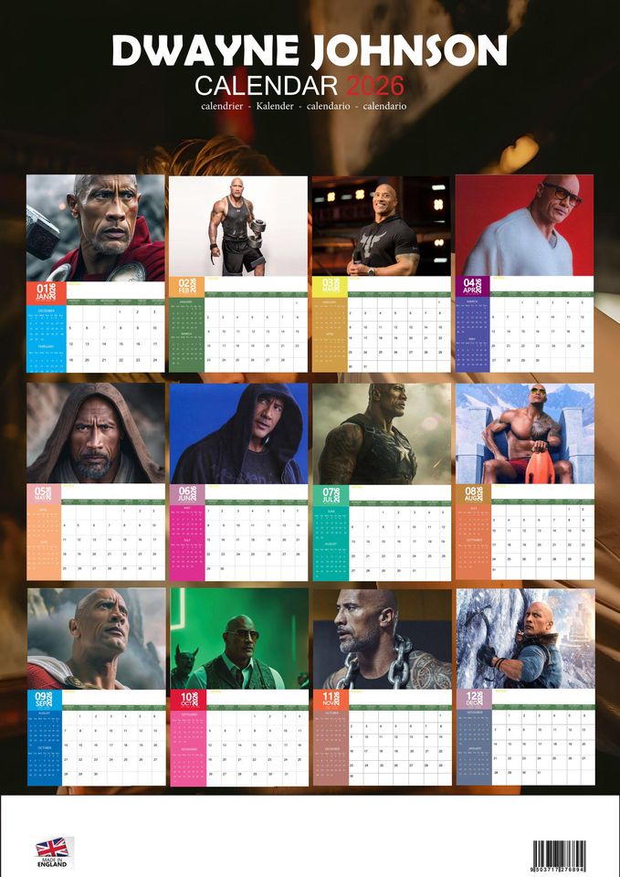 Dwayne Johnson 2026 Calendar, New Year Gift, Home Decor