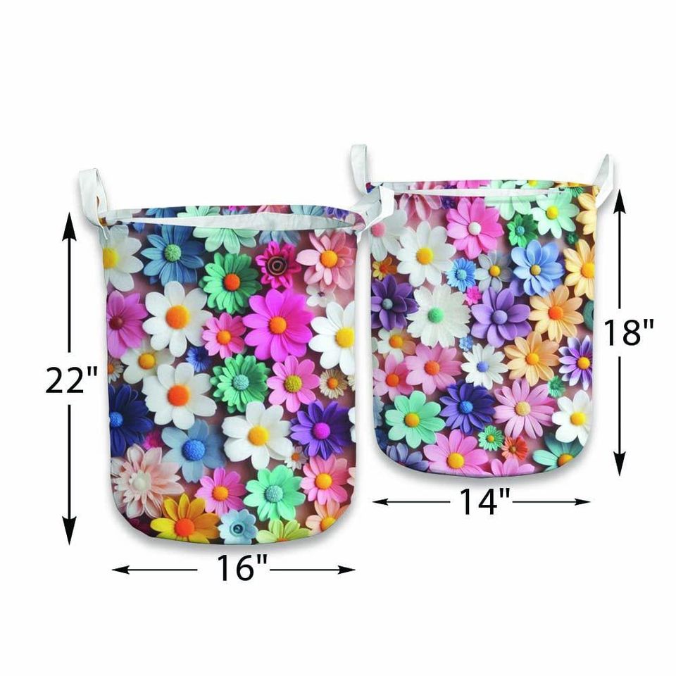Colorful Floral Laundry Basket, Bright Flower Pattern Hamper, Boho Decorative Storage Basket for Bathroom Bedroom Laundry Room