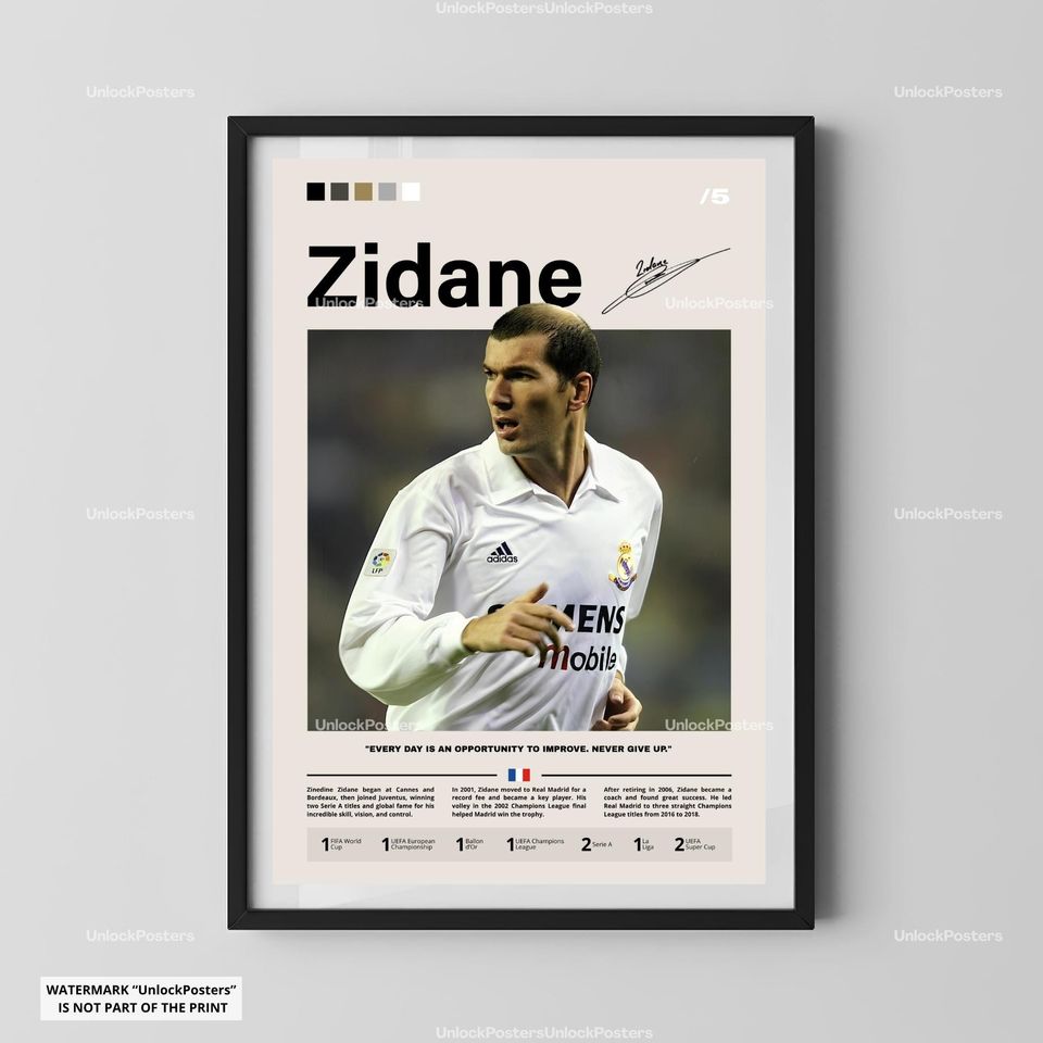 Zidane Poster, Zidane Real Madrid, Real Madrid Print, Football Legend Decor, Soccer Artwork, Zidane Wall Art, France Soccer, Posters