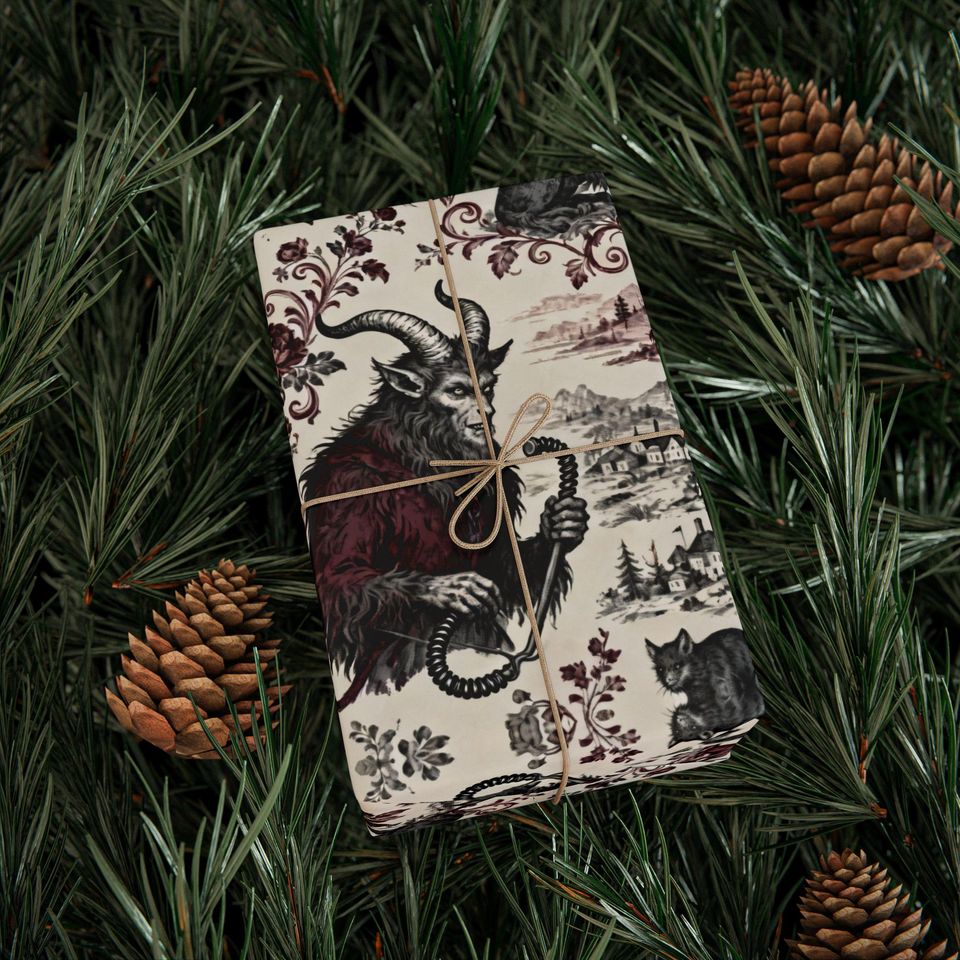 Krampus Wrapping Paper | Dark Holiday Folklore | Alternative Xmas Spooky