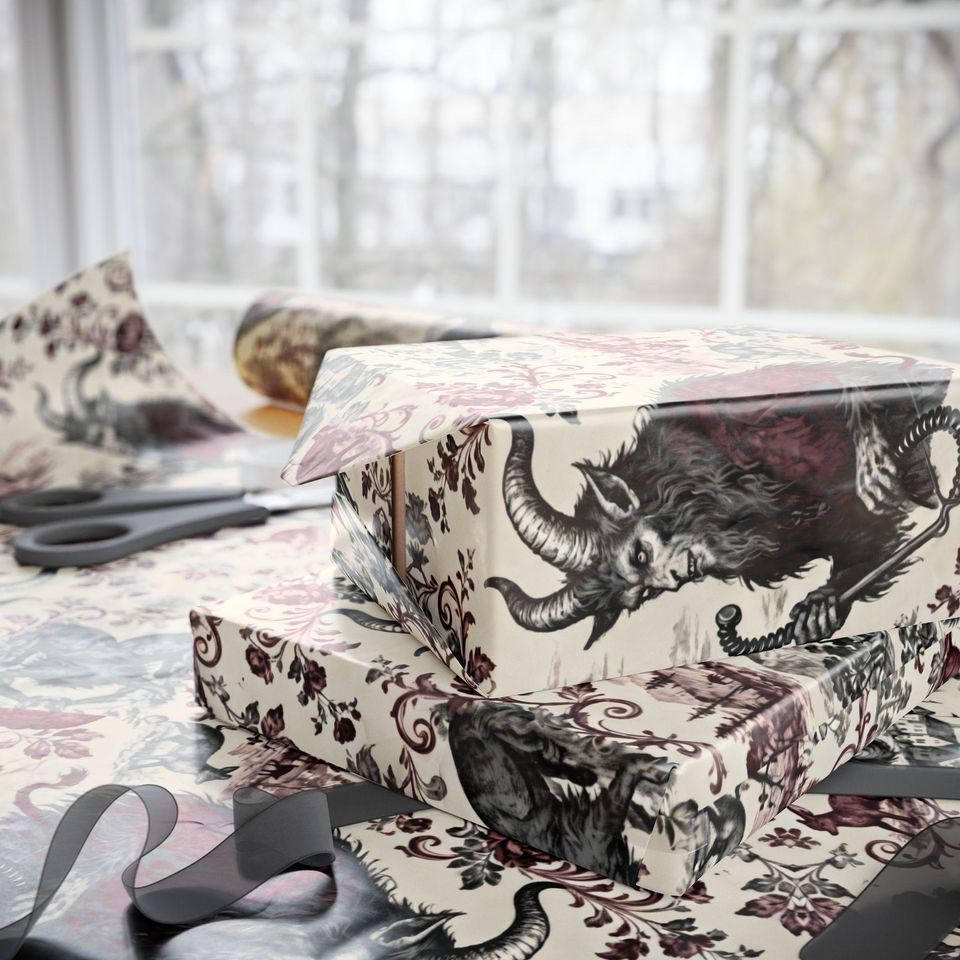 Krampus Wrapping Paper | Dark Holiday Folklore | Alternative Xmas Spooky