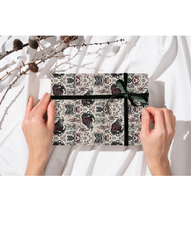 Krampus Wrapping Paper | Dark Holiday Folklore | Alternative Xmas Spooky