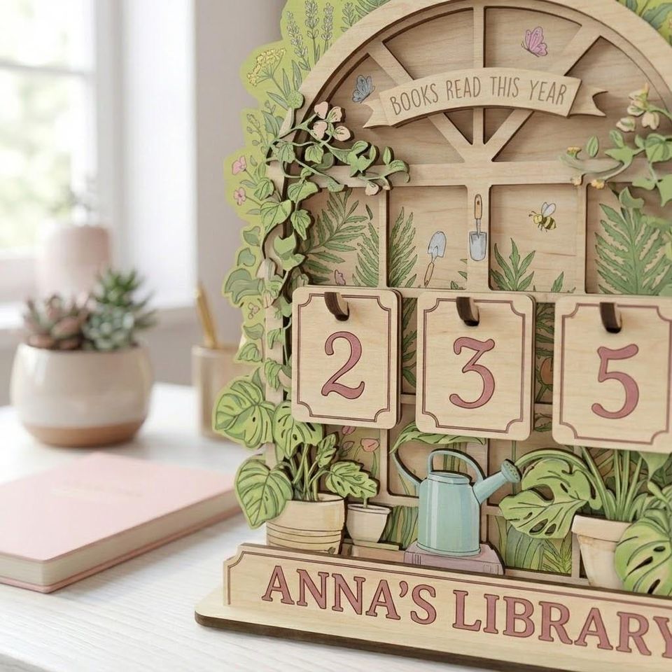 Garden Style Book Tracker, Personalized Books Read This Year Sign, Custom Book Lover Gift, Reading Progress Counter, Library Decor
