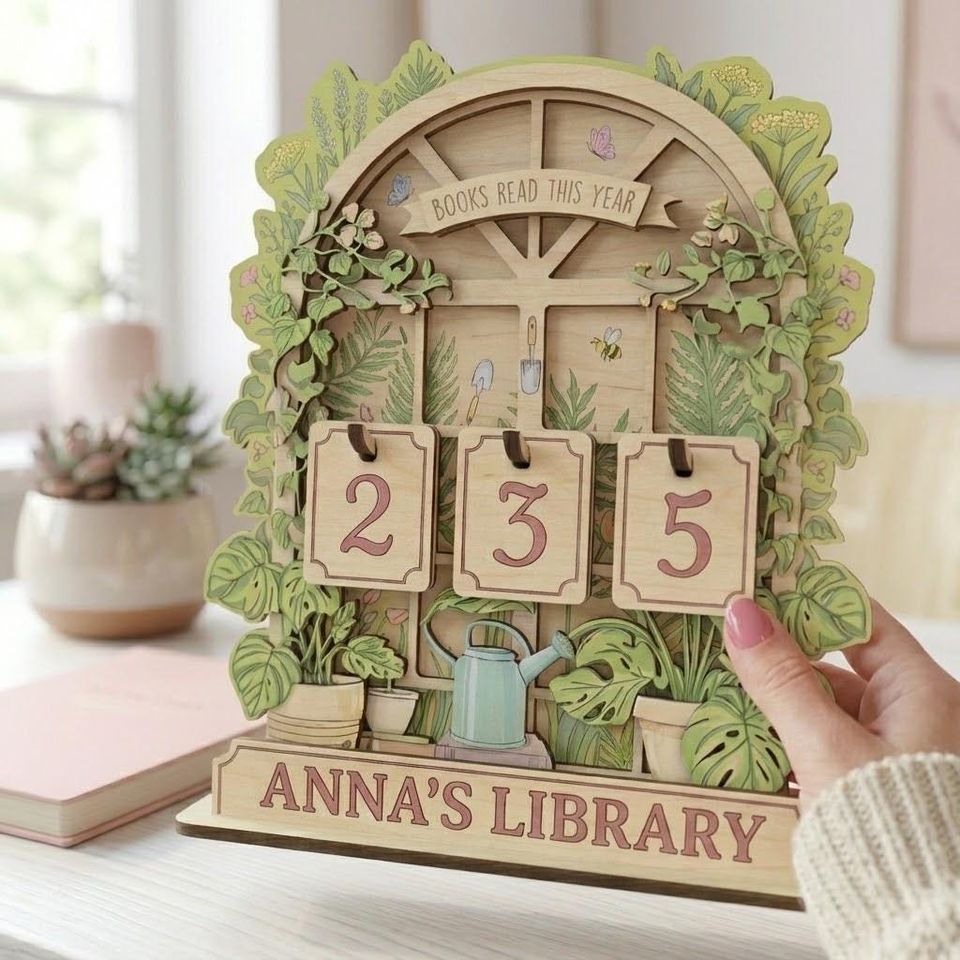 Garden Style Book Tracker, Personalized Books Read This Year Sign, Custom Book Lover Gift, Reading Progress Counter, Library Decor
