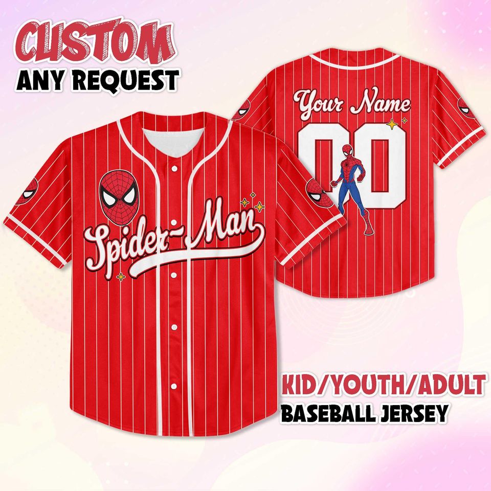 Personalized Spider-Man Baseball Jersey, Custom Superhero Shirt