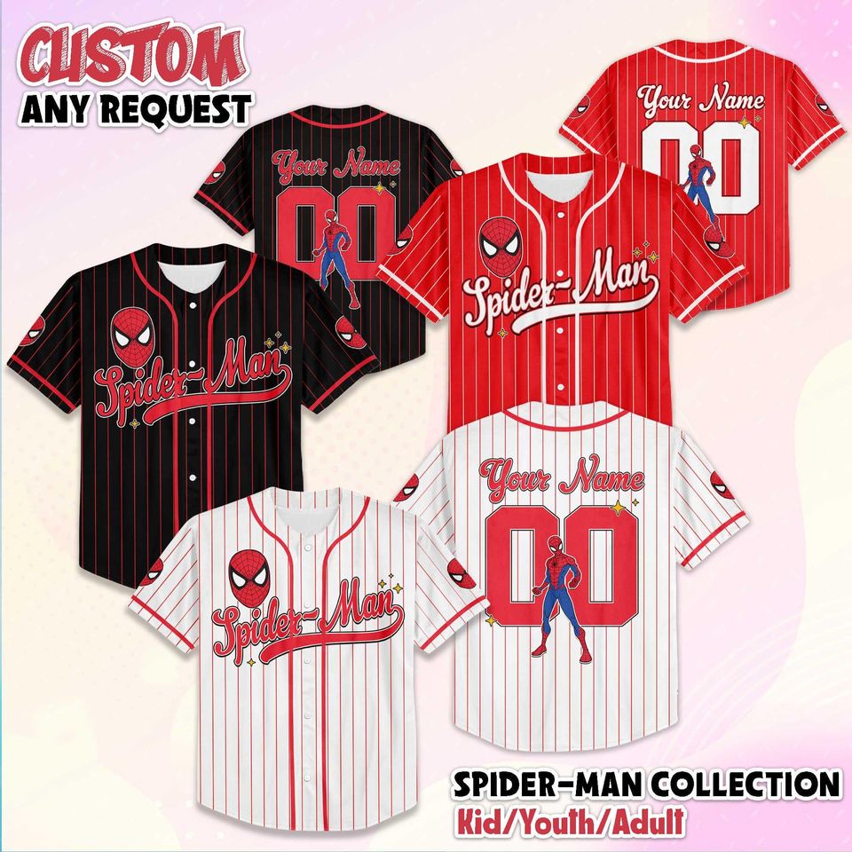 Personalized Spider-Man Baseball Jersey, Custom Superhero Shirt