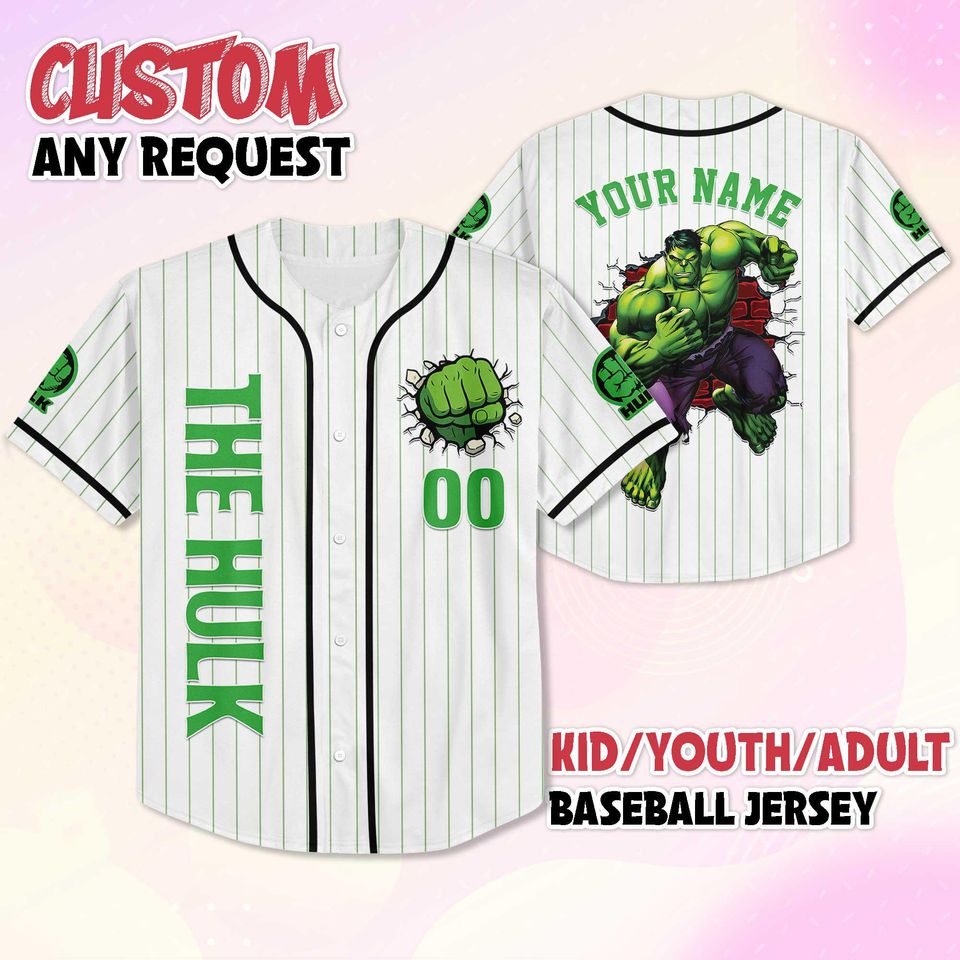 Personalized Hulk Baseball Jersey, Superhero Fan Gift
