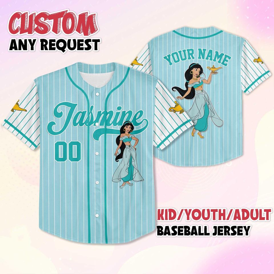 Personalized Jasmine Princess Baseball Jersey, Custom Aladdin Jersey Shirt
