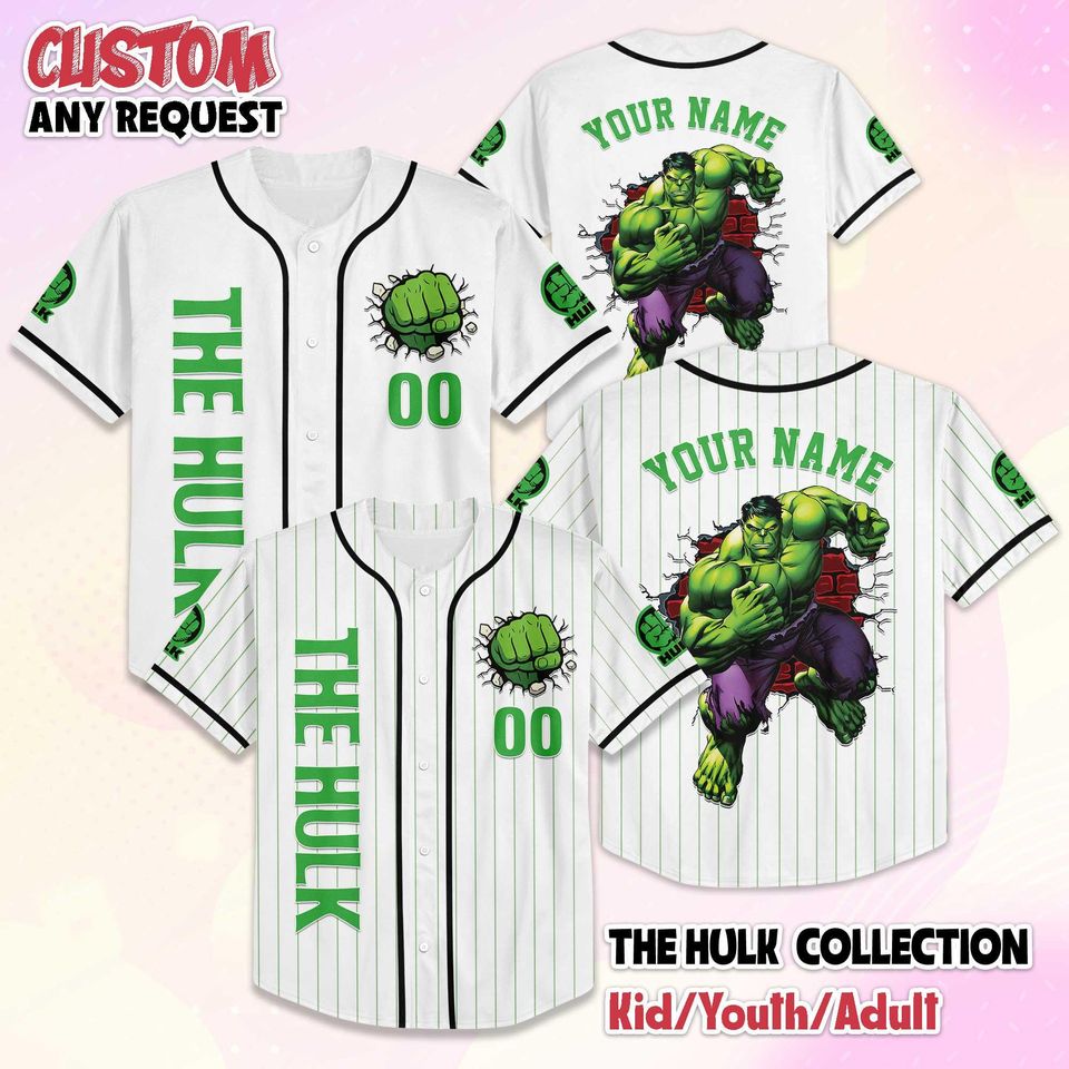 Personalized Hulk Baseball Jersey, Superhero Fan Gift