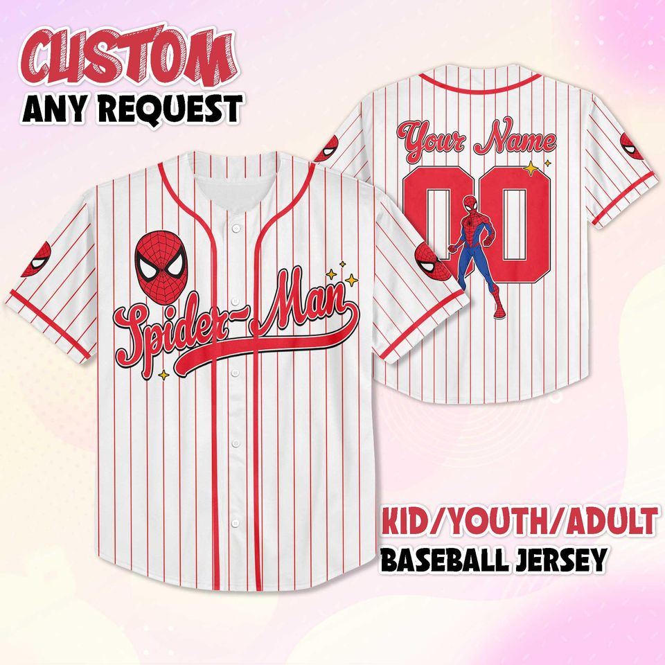 Personalized Spider-Man Baseball Jersey, Custom Superhero Shirt