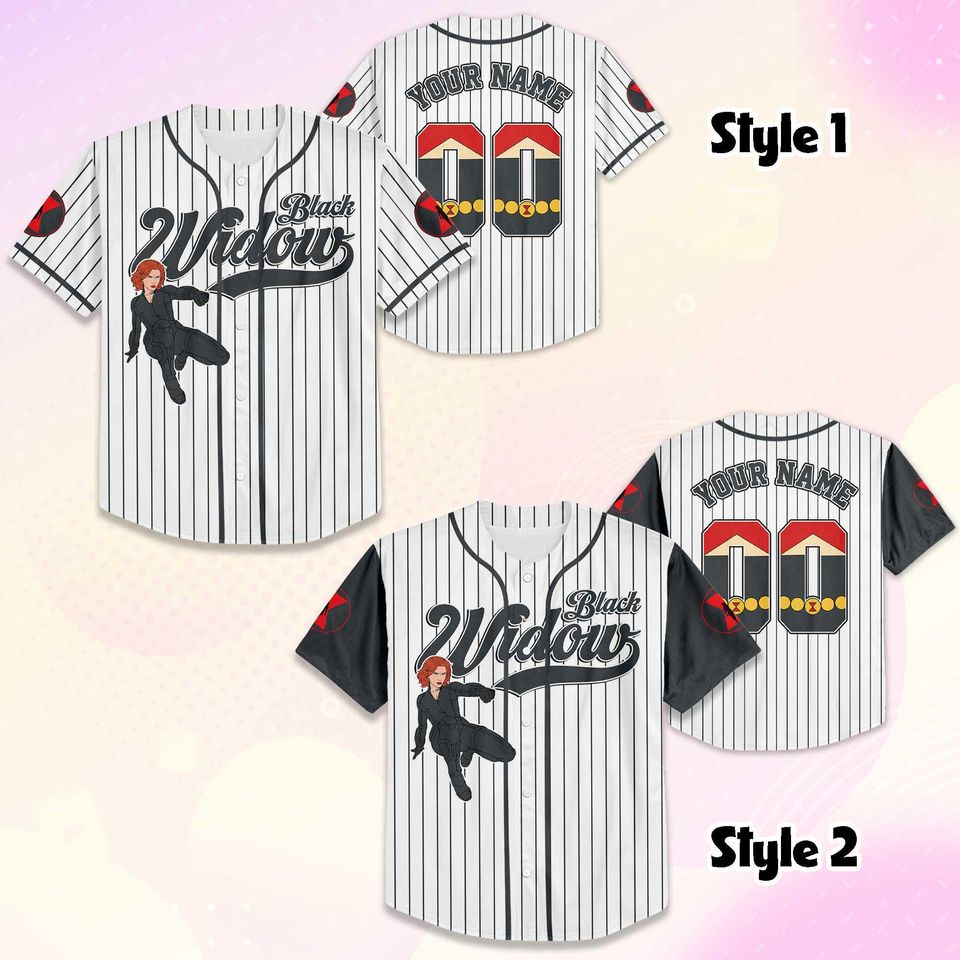 Custom Black Widow Baseball Jersey, Matching Family Superhero Shirt