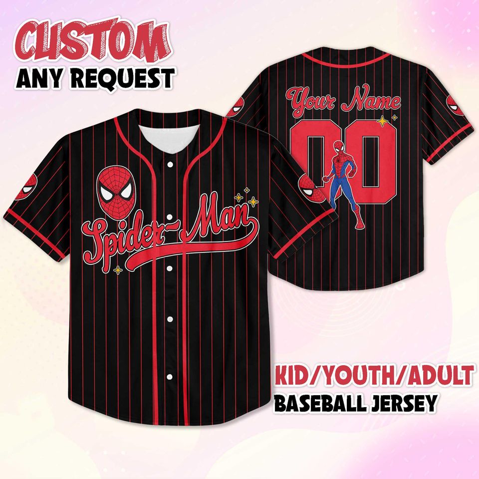 Personalized Spider-Man Baseball Jersey, Custom Superhero Shirt