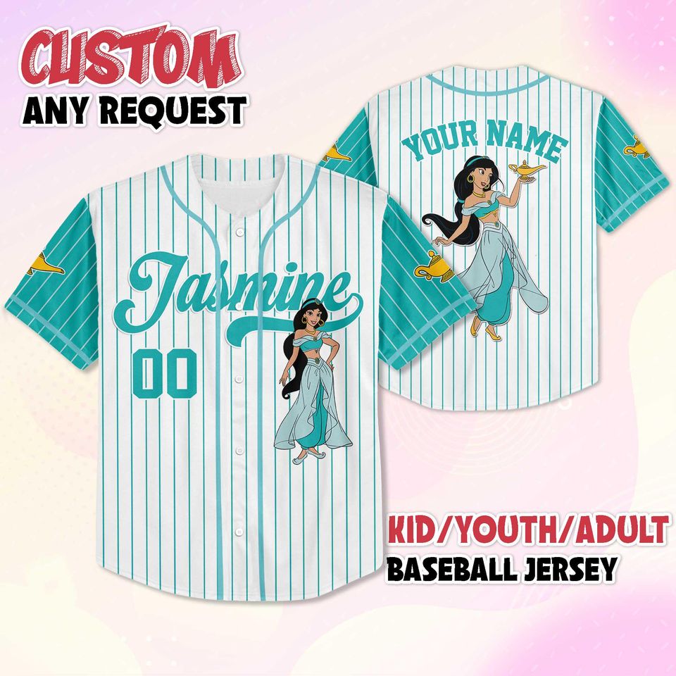Personalized Jasmine Princess Baseball Jersey, Custom Aladdin Jersey Shirt