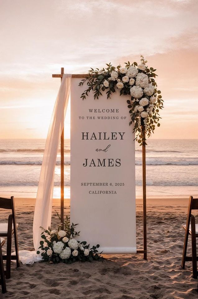 Personalized Wedding Welcome Sign | Custom Linen Fabric Banner for Ceremony or Reception | Rustic Boho Wedding Decoration