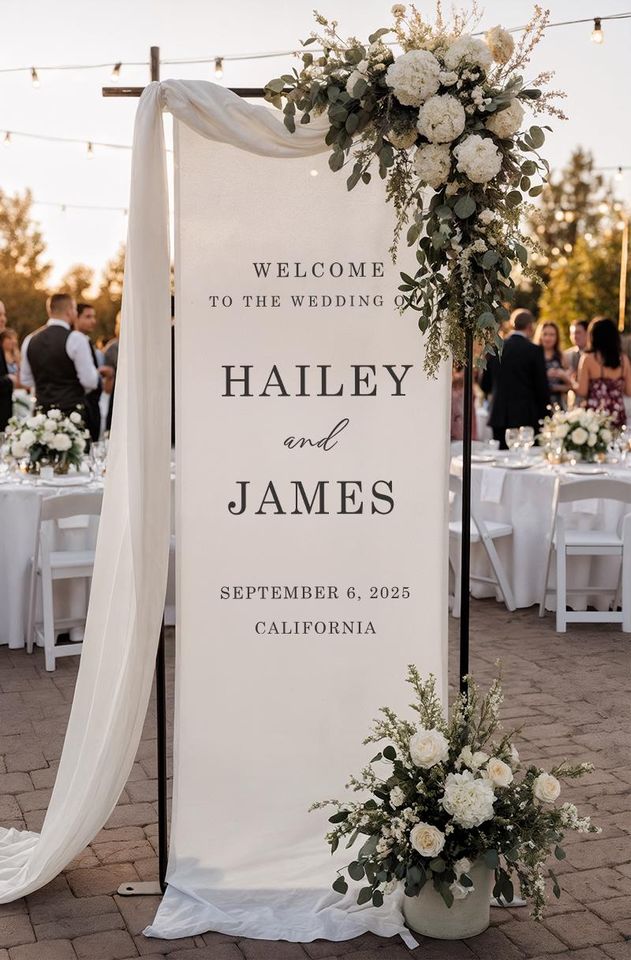 Personalized Wedding Welcome Sign | Custom Linen Fabric Banner for Ceremony or Reception | Rustic Boho Wedding Decoration