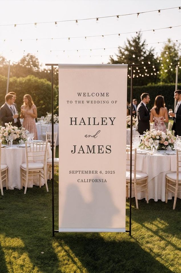 Personalized Wedding Welcome Sign | Custom Linen Fabric Banner for Ceremony or Reception | Rustic Boho Wedding Decoration