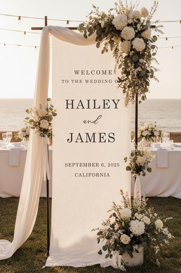 Personalized Wedding Welcome Sign | Custom Linen Fabric Banner for Ceremony or Reception | Rustic Boho Wedding Decoration