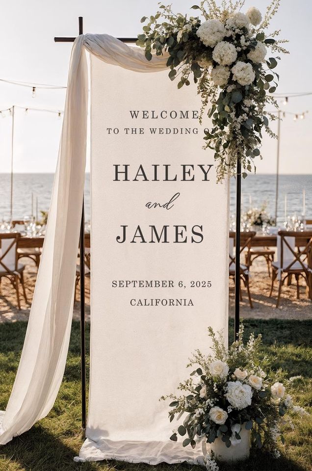 Personalized Wedding Welcome Sign | Custom Linen Fabric Banner for Ceremony or Reception | Rustic Boho Wedding Decoration
