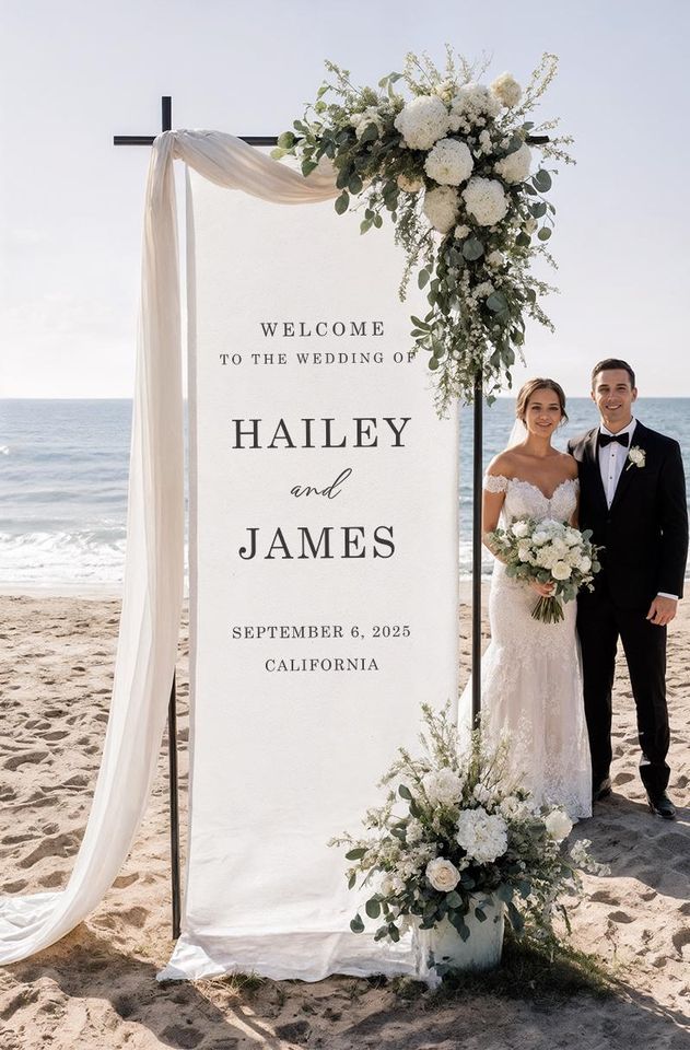 Personalized Wedding Welcome Sign | Custom Linen Fabric Banner for Ceremony or Reception | Rustic Boho Wedding Decoration