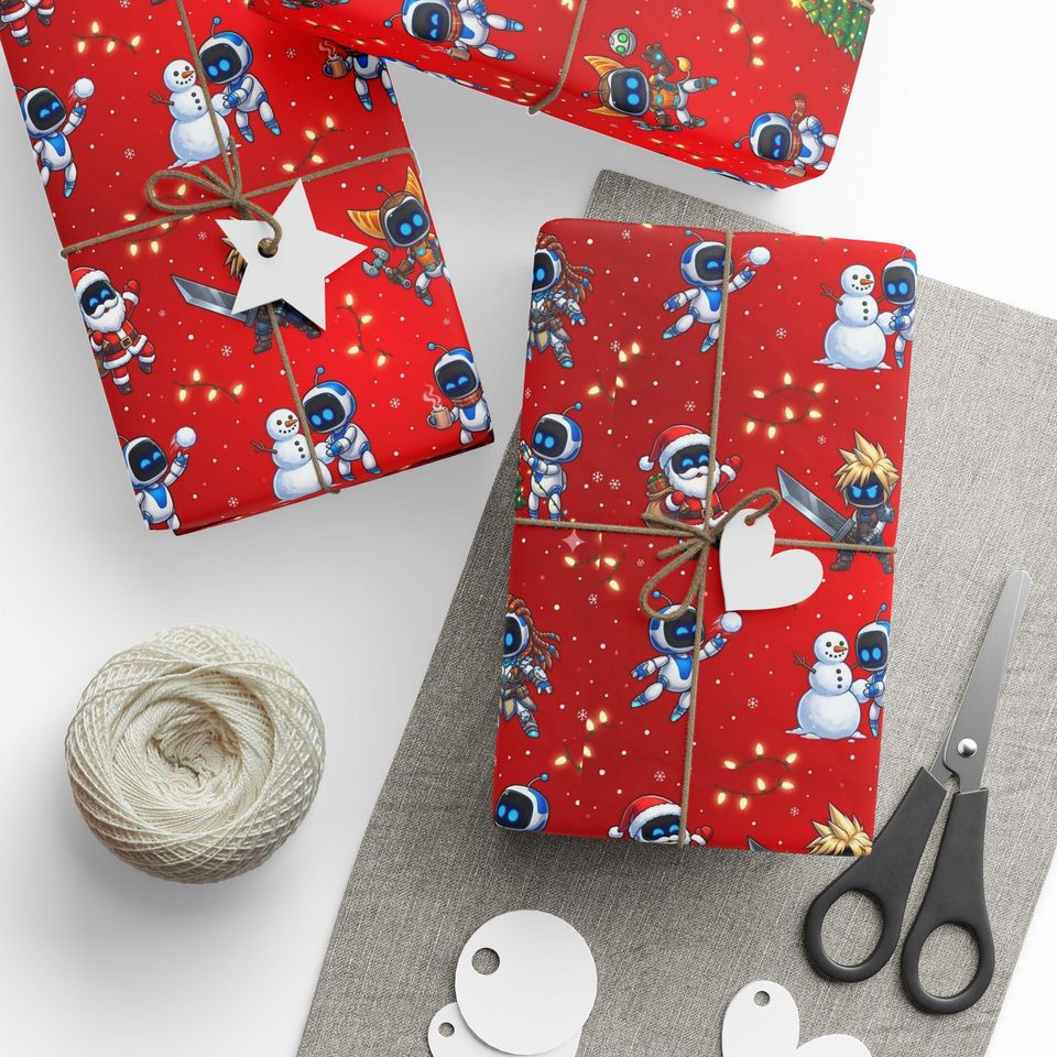 Astro Bots Holiday Heroes Wrapping Paper | Cloud, Ratchet, Aloy & More!